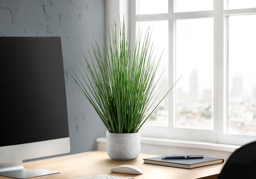 21" Tall, Artificial Plant, Grass, Indoor, Faux, Fake, Table, Greenery, Potted, Real Touch, Decorative - Green / White