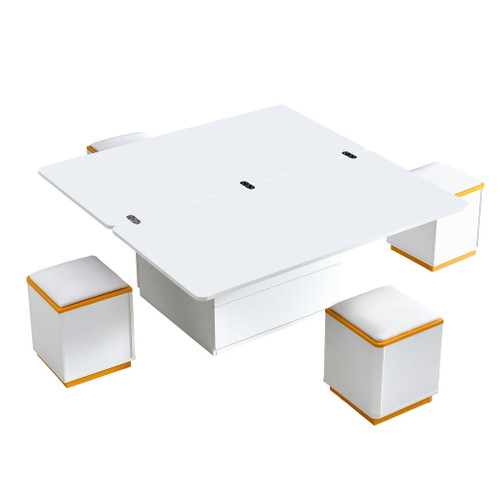 Multi Functional Adjustable Coffee Table With 4 Storage Stools