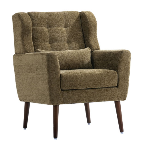Modern Accent Chair, Arm Chairs For Living Room, Upholstered Mordern Armchair, Comfy Soft Padded Lounge Chair In Small Space, Bedroom, With Pillow, Solid Wood Leg