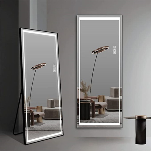 Led Mirror Full Length Mirror With Lights Wide Standing Tall Full Size Mirror For Bedroom Giant Full Body Mirror Large Floor Mirror With Lights Stand Up Dressing Big Lighted Mirror - Black