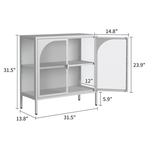 Metal Sideboard Cabinet, Accent Storage Cabinet With 2 Glass Doors, Modern Coffee Bar Cabinet With Adjustable Shelves 154 Lbs Capacity For Kitchen, Living Room And Hallway