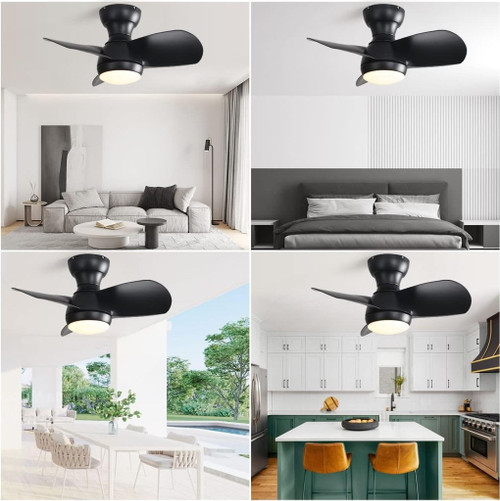 23" Bedroom Ceiling Fan With 3 Color Dimmable 3 ABS Blades Remote Control Dc Motor Black With 18W Led Light