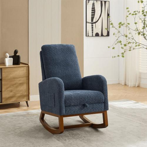 Rocking High Back Glider Chair With Retractable Footrest, Side Pocket