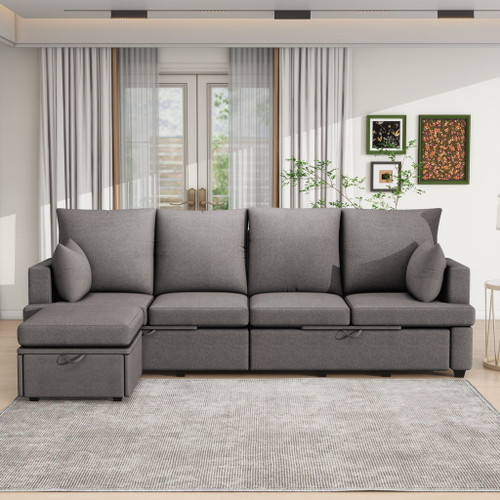 Modern Modular Sofa, 6 Seat Chenile Sectional Couch Set With 2 Pilows Included, Freely Combinable