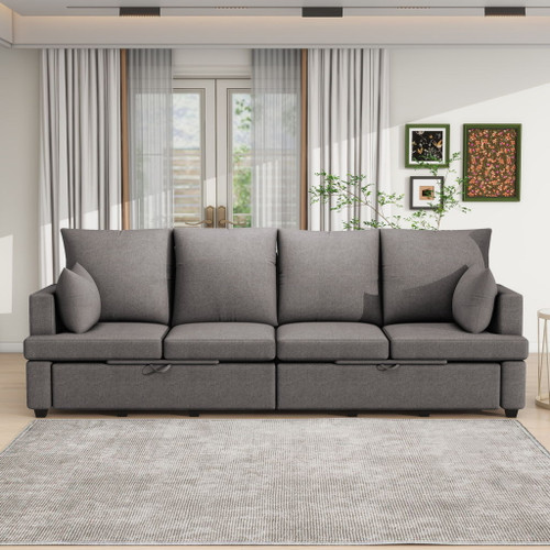 4 Seat Chenile Sectional Sofa Set With 2 Pilows, Freely Combinable