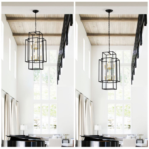 8 Light Lantern Chandelier Lighting, Entryway Chandeliers For High Ceilings, Chandeliers For Dining Room, Foyer, Entry, Staircase, Hallway, Height Adjustable (E12 Bulbs Not Included)