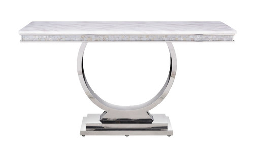 Zander - Printed Faux Marble Top Mirrored Sofa Table - Silver / White