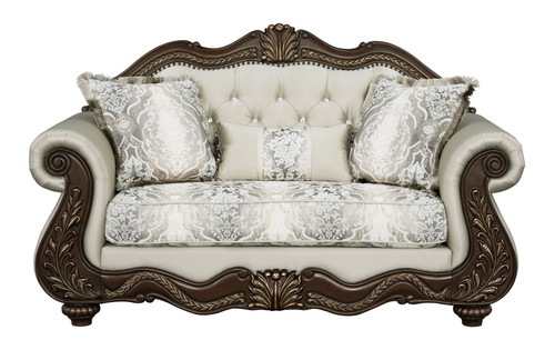 Pierce - Loveseat With 3 Pillows - Beige / Cherry