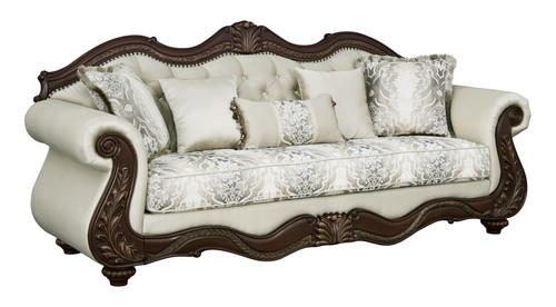 Pierce - Sofa With 5 Pillows - Beige / Cherry Pierce - Sofa With 5 Pillows - Beige / Cherry