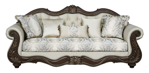 Pierce - Sofa With 5 Pillows - Beige / Cherry