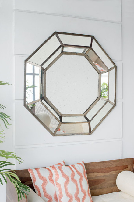 Oversized Octagon Mirror, Mid Century Modern Accent Mirror, For Living Room, Entryway, Bedroom, Hallway - Silver