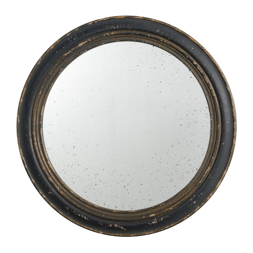 Circle Wall Mirror With Wooden Frame, Antique Classic Accent Mirror, For Living Room - Black