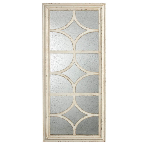 Glister - Rectangular Mirror With Distressed Frame With Decorative Window Look, Vertical Or Horizontal - Cream