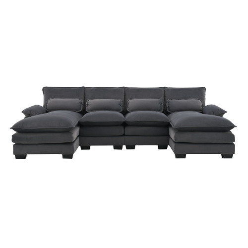 Modern U-Shaped Sectional Sofa With Waist Pillows, 6 Seat Upholstered Symmetrical Sofa Furniture, Sleeper Sofa Couch With Chaise Lounge For Living Room