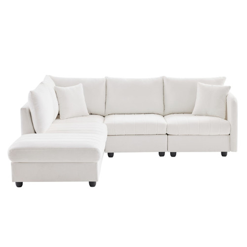 Modern Sectional Sofa With Vertical Stripes, 2 Pillows, 5 Seat Couch With Convertible Ottoman, Various Combinations, L-Shape Indoor Furniture For Living Room