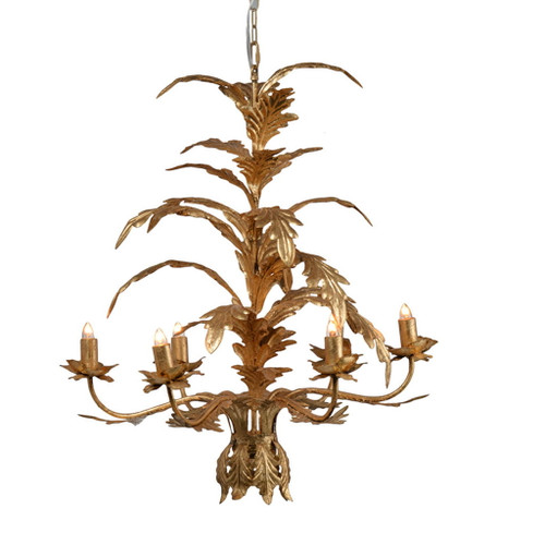 6 Light Metal Chandelier, Hanging Light Fixture With Adjustable Chain For Kitchen Dining Room Foyer Entryway, Bulb Not Included - Gold
