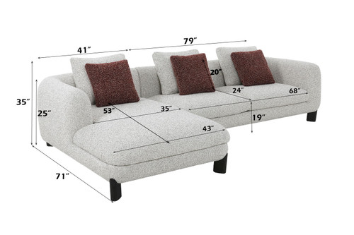 Mardi - Tweed Sectional Sofa With 3 Pillows - Maroon / Beige