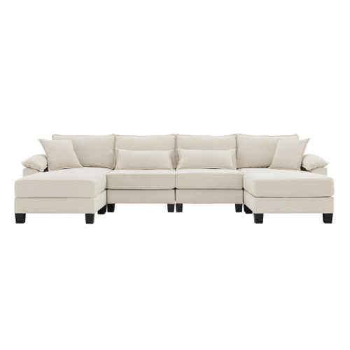 Wide Seat Modular Sectional Bed Sleeper Couch Set With Armrest Pillow 6 Seat, Free Combination Sofa With Ottomans Oversized