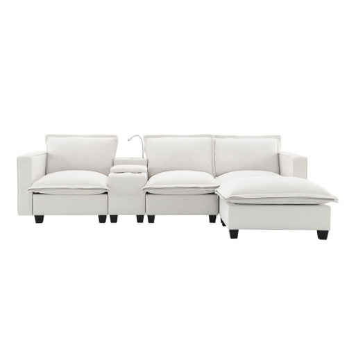 Modern Sectional Cloud Sofa With Console USB Charger Reading Light Cup Holder, Wide Seat 4 Seat Modular Couch Storable Indoor Funiture