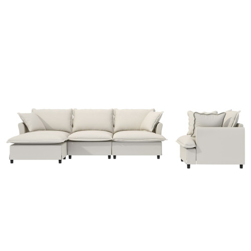 Living Room Set Modular Sectional Couch, Upholstered Sofa & Armchair & Movable Ottoman
