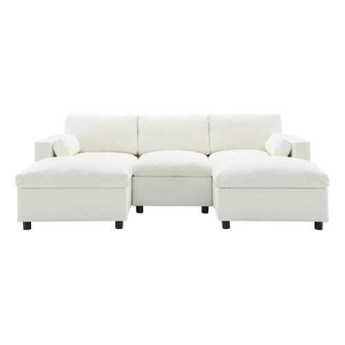 Modular Sectional With Storage Pockets, 5 Seat U Shaped Couch Set With Pillows, Free Combination Modern Cloud Sofa With 2 Movable Ottoman
