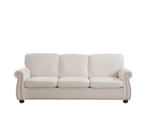 Soft Sofa, Upholstered 3 Seater Couch With High Density Foam, Loose Back Cushions And Turned Legs