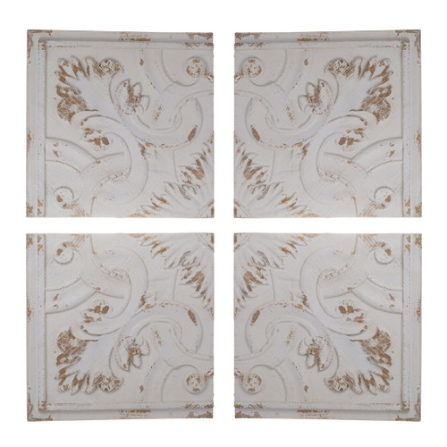 Distressed Wooden Square Wall Panels (Set of 4) - White