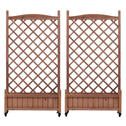 Raised Garden Bed With Trellis 2 Pack, Outdoor Planter Box & Plant Stand With Climbing Racks - Brown
