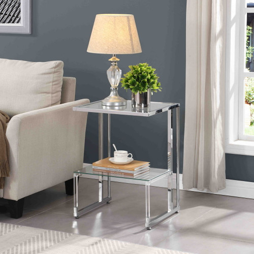 2 Tier Acrylic Glass End Table For Living Room