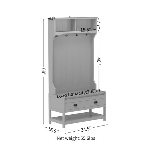 Modern 3 In 1 Hallway Hall Tree With Storage Drawers, Coat Rack, Shoe Rack Bench And Cushion