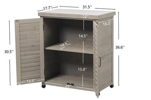 Potting Bench With Storage Cabinet And Metal Table Top For Outdoor