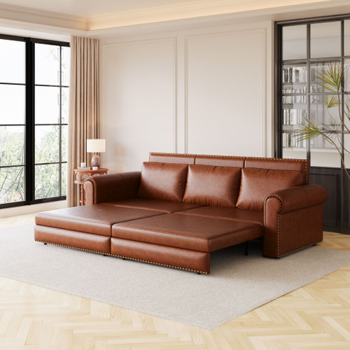 Pull Out Sofa Bed 3 In 1 Velvet Convertible Sleeper Sofa With Nailhead Trim & Rolled Arm, Multi Functional
