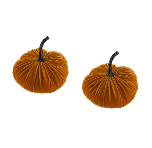 Velvet Weighted Pumpkin Ornament Decor For Holiday Harvest Festival Fall Festival & Thanksgiving (Set of 2) - Orange