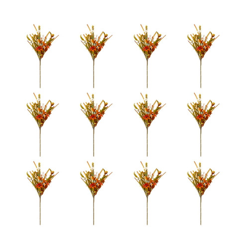Artificial Flower Picks, Botanicals Decor For Harvest Festival Fall Festival & Thanksgiving Table Decorations (Set of 12) - Green / Orange Multi