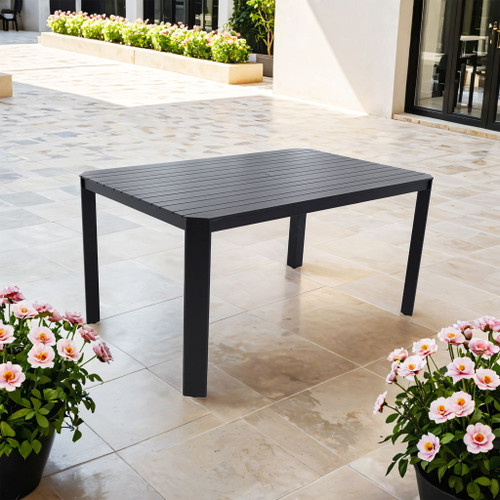 Modern Outdoor Table With Alternating Wide And Narrow Slats, Angled Corners, 2" Big Umbrella Hole, And Adjustable Non Slip Pads - Bourbon Brown