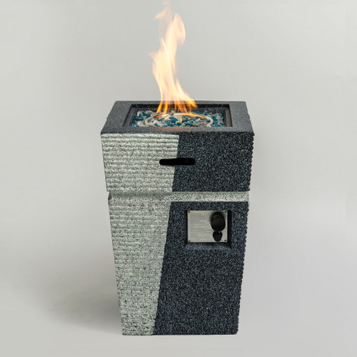 20" Propane Gas Fire Pit Table, 50000 Btu Square Concrete Fire Pit For Outside Patio Deck Garden Backyard - Light Gray Blue
