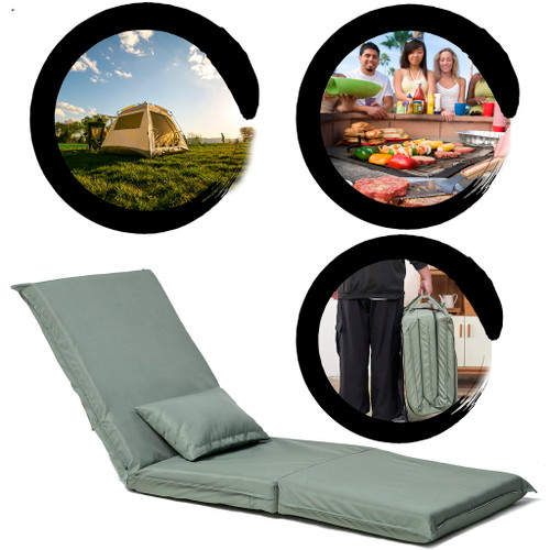 Foldable Portable Camping Chair With Carry Bag 14 Position Adjustable Recliner For Adults Cotton & Metal Frame For Outdoor Travel, Picnic, Or BBQ - Light Green