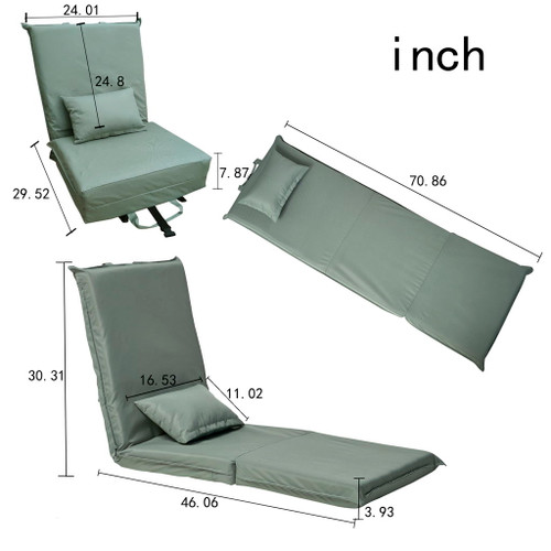 Foldable Portable Camping Chair With Carry Bag 14 Position Adjustable Recliner For Adults Cotton & Metal Frame For Outdoor Travel, Picnic, Or BBQ - Light Green