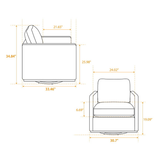 Modern Square Upholstered Swivel Accent Chair With Metal Base