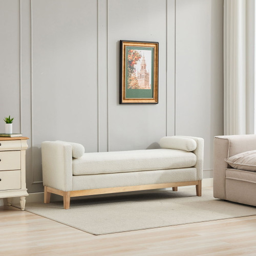 Elegant Upholstered Bench Daybed Ottoman With Bolster Pillows