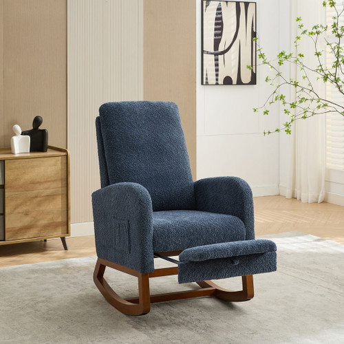 High Back Glider Rocking Chair With Retractable Footrest And Rubber Wood Legs