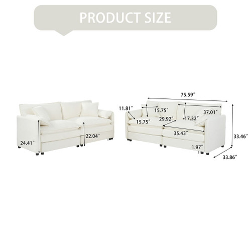 Modern Chenille Oversized Deep Seat Luxury 2 Piece Sofa Set With 4 Pillows