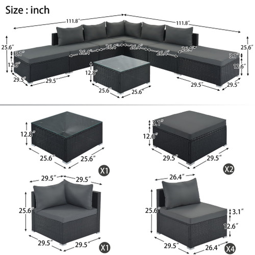 8 Pieces Outdoor Patio Furniture Conversation Wicker Sofa Set