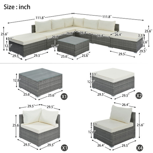 8 Pieces Outdoor Patio Furniture Conversation Wicker Sofa Set