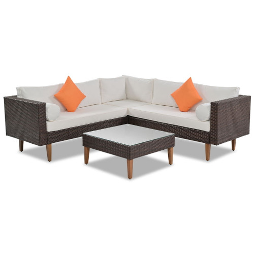 4 Pieces Outdoor Wicker L-Shape Sofa Set
