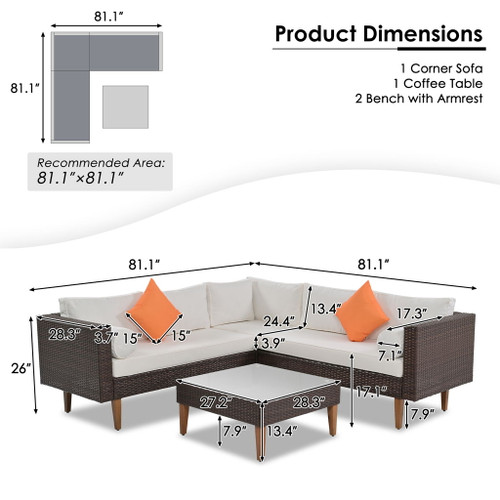 4 Pieces Outdoor Wicker L-Shape Sofa Set