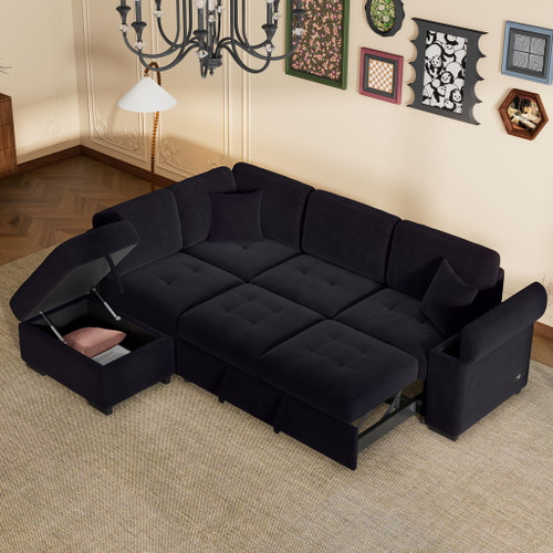 Sleeper Sectional Sofa, L-Shape Corner Couch Sofa Bed With Storage Ottoman & Hidden Arm Storage & USB Charge For Living Room Apartment Sleeper Sectional Sofa, L-Shape Corner Couch Sofa Bed With Storage Ottoman & Hidden Arm Storage & USB Charge For Living Room Apartment