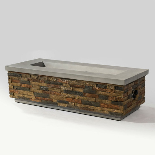 60" Propane Gas Fire Pit Table, 60000 Btu Rectangular Concrete Fire Pit For Outside Patio Deck Garden Backyard - Sandstone