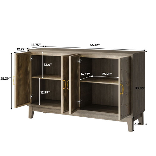 Vintage Sideboard Buffet Cabinet With Storage, Large Accent Cabinet Sideboard With 4 Doors, Storage Cabinet With Storage Console Table, For Kitchen Dinning Room Living Room Hallway Or Entryway - Brown