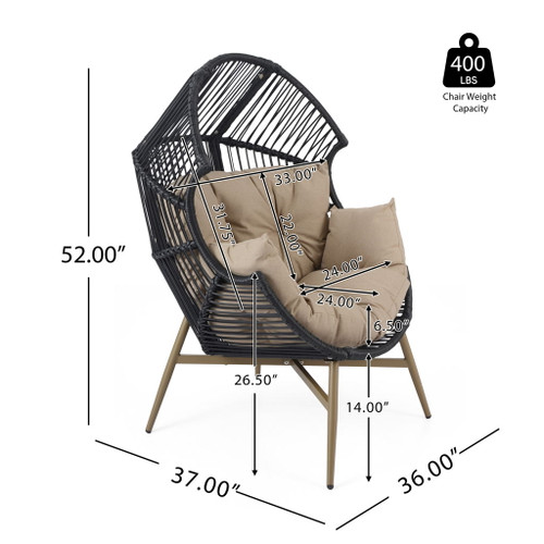 Cori - Outdoor Patio Egg Chair, With Cushion - Black / Khaki